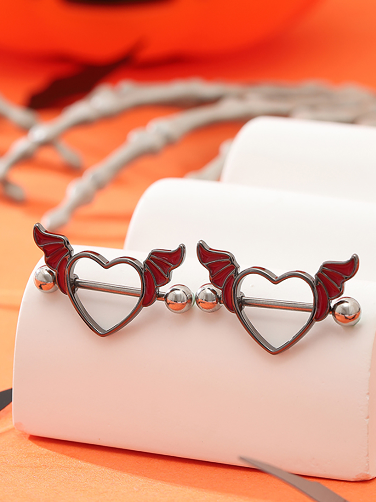 Body Jewelry Nipple Rings - KUNIU2pcs 펑크 다크 하트 날개 할로윈