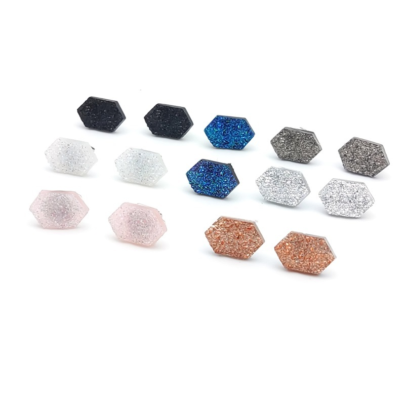 주간 스테인레스 스틸 스터드 미니 수지 Druzy 육각 - Body Jewelry Brands 리뷰 및 가격