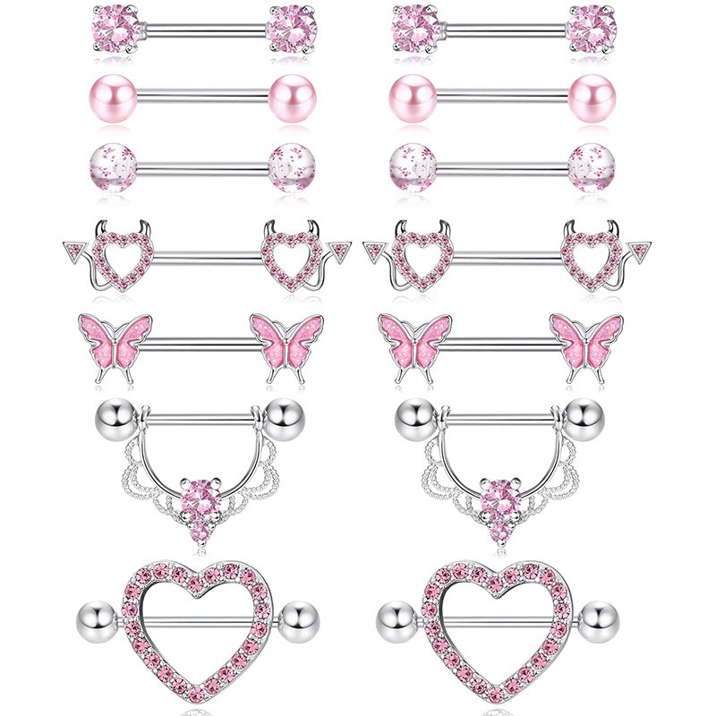 세련된 스테인리스 스틸 지르콘 하트 모양의 유두 피어싱 - Body Jewelry Nipple Rings 리뷰 및 가격