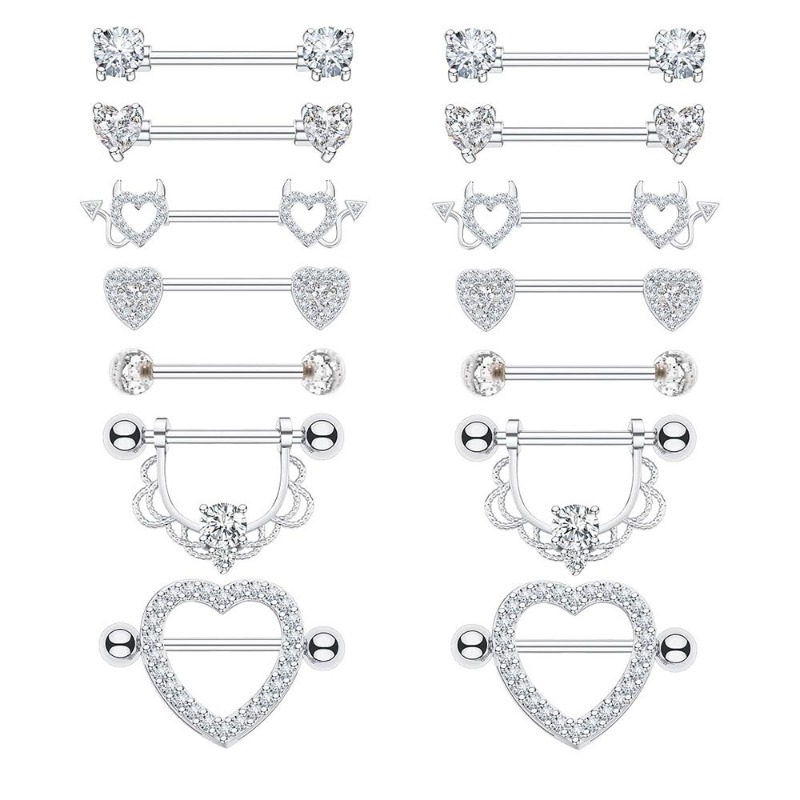 세련된 스테인리스 스틸 지르콘 하트 모양의 유두 피어싱 - Body Jewelry Nipple Rings 리뷰 및 가격