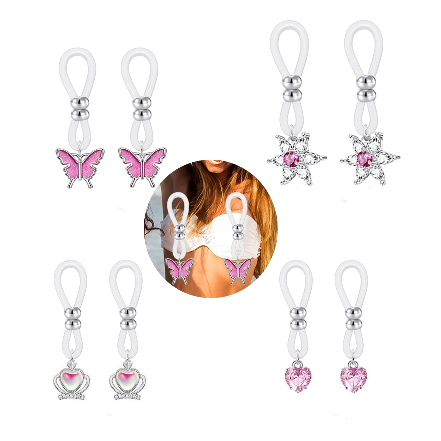 합금 실리콘 나비 하트 꽃 섹시한 젖꼭지 반지 지르코니 - Body Jewelry Nipple Rings 리뷰 및 가격