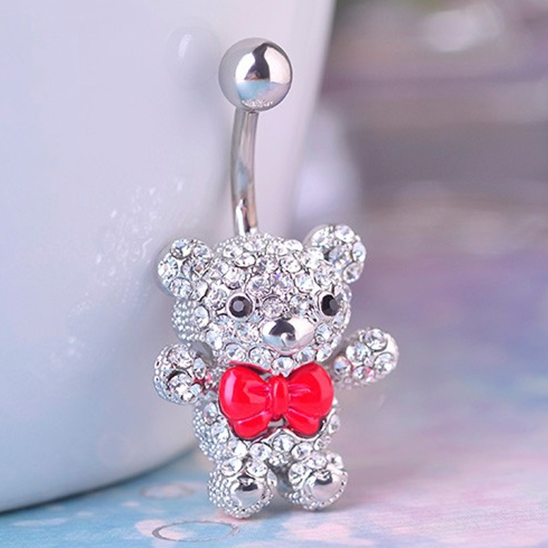 Zlxgirl 패션 여성 여름 붉은 활 곰 동물 배꼽  - Body Jewelry Brands 리뷰 및 가격