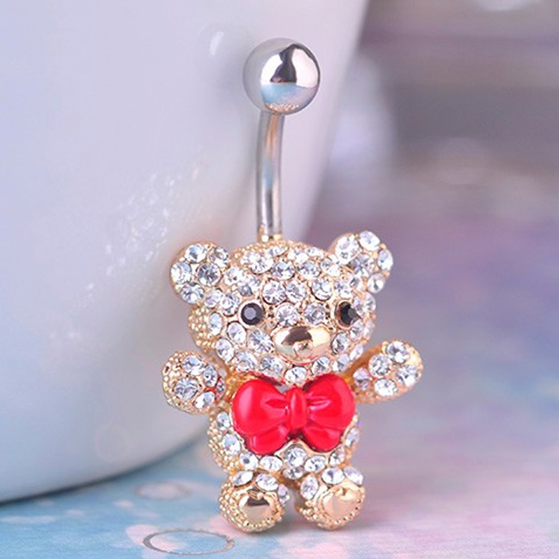 Zlxgirl 패션 여성 여름 붉은 활 곰 동물 배꼽  - Body Jewelry Brands 리뷰 및 가격