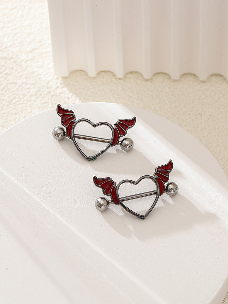 KUNIU2pcs 펑크 다크 하트 날개 할로윈 유방 반 - Body Jewelry Nipple Rings 리뷰 및 가격